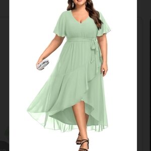 Talisea Women's Plus Size Dress Mint Green Formal Maxi Size 2X  High Low Chiffon